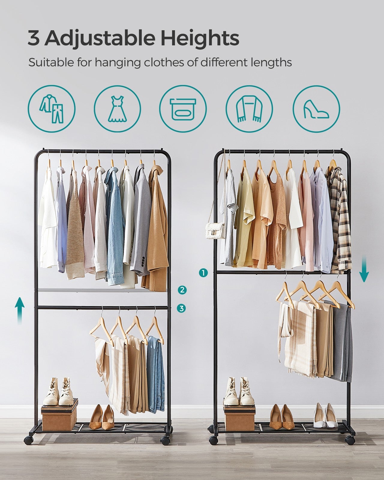 Double-Rod Garment Rack - Black