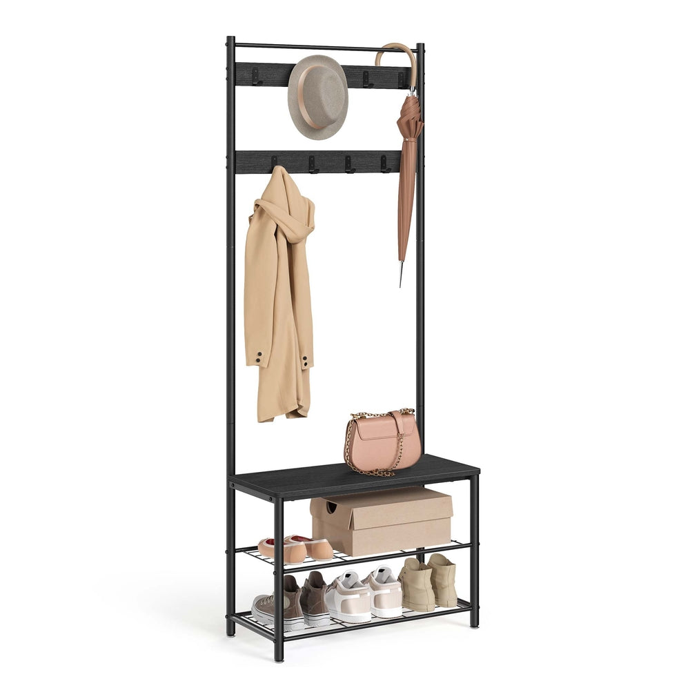 Coat Rack - Hall Tree with Shoe Storage Bench - Charcoal Gray