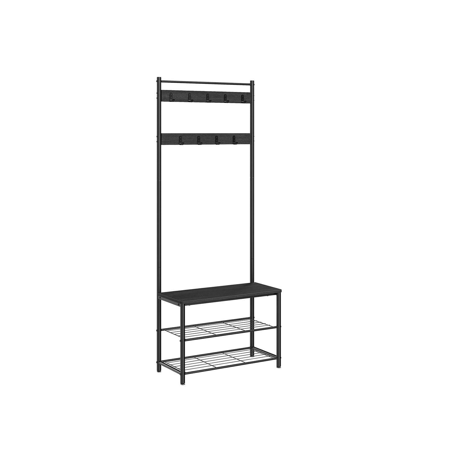 Coat Rack - Hall Tree with Shoe Storage Bench - Charcoal Gray