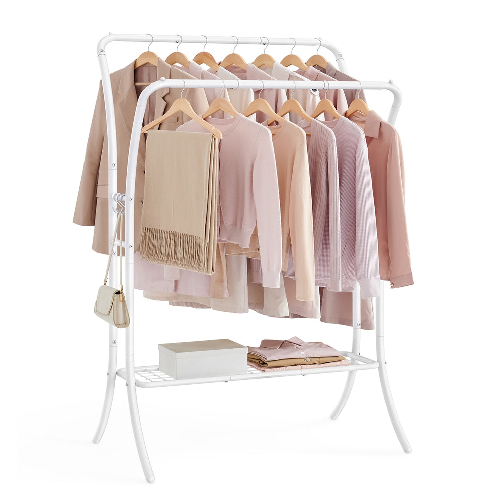 Double Rod Clothes Rack with Shelves - Cloud White