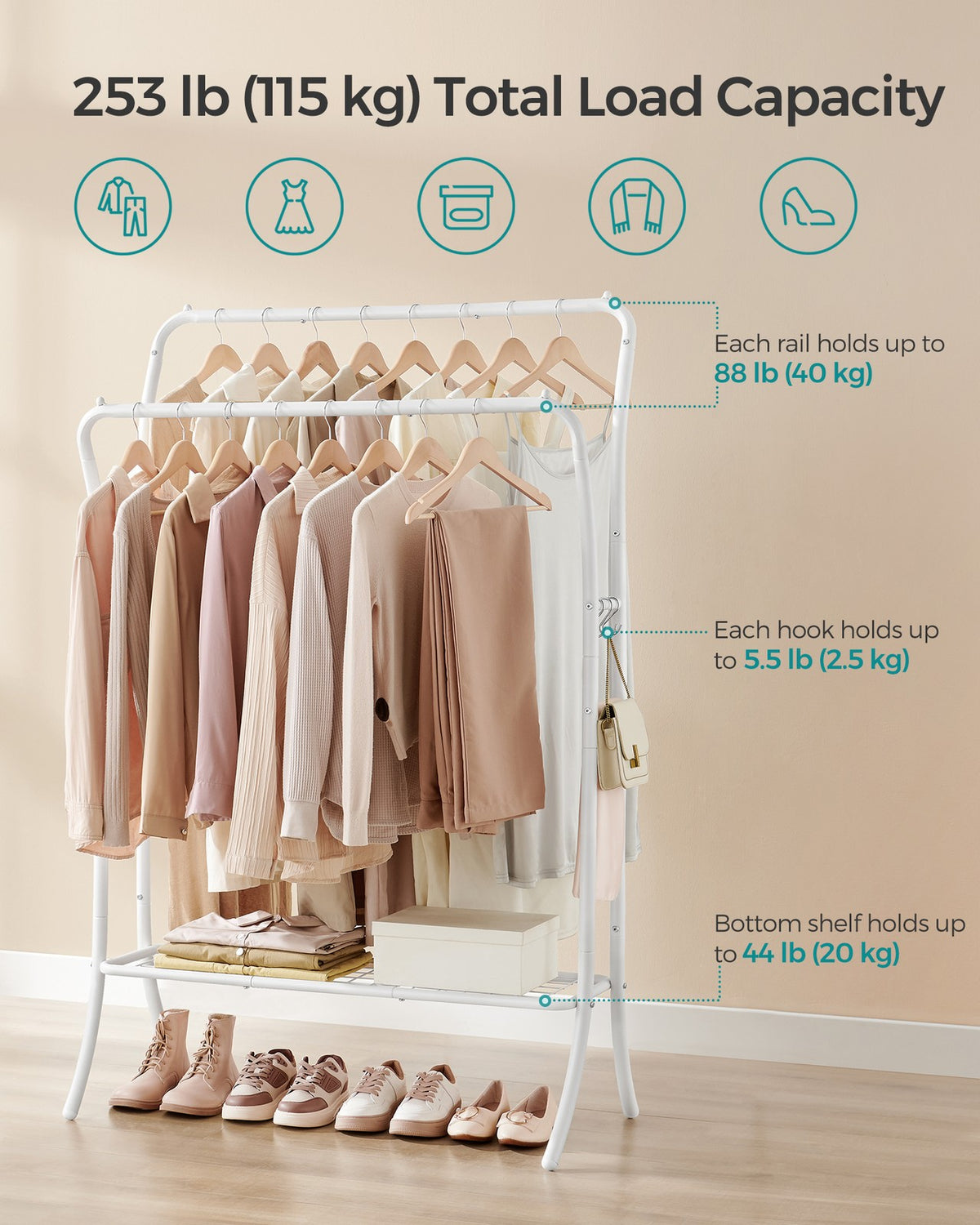 Double Rod Clothes Rack - With Shelves