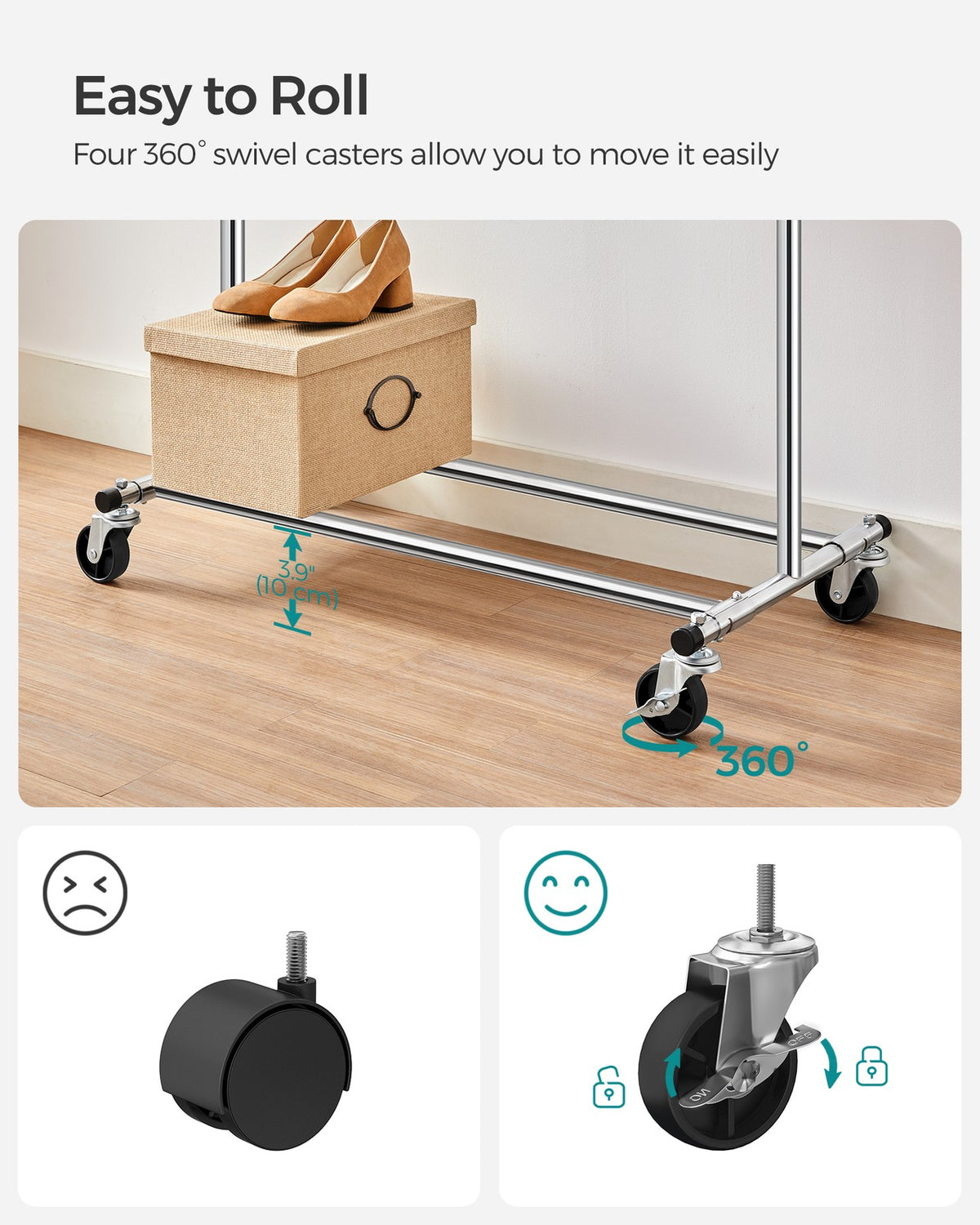 Clothes Rack - Extendable Hanging Rail - Holds 198 lb