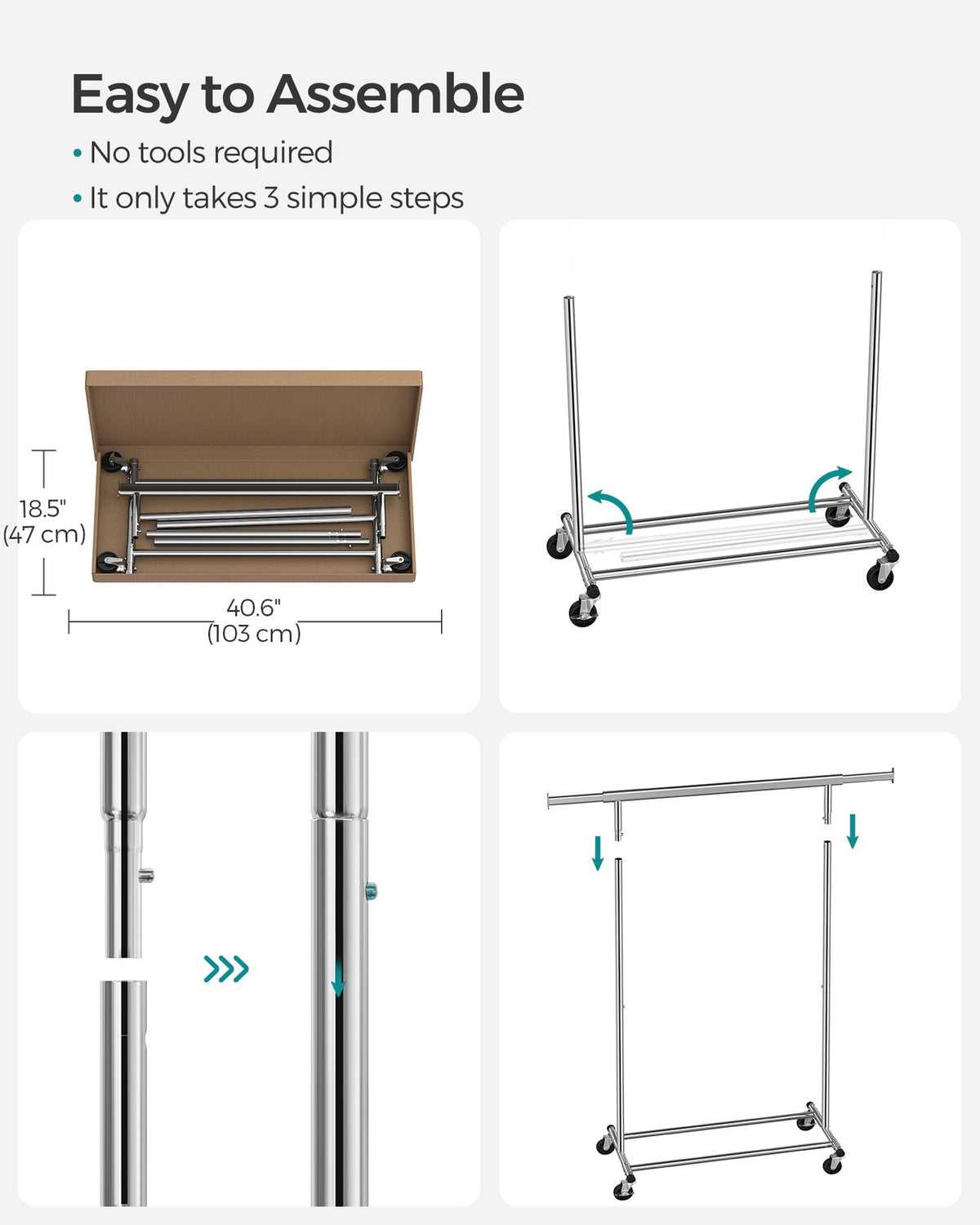 Clothes Rack - Extendable Hanging Rail - Holds 198 lb