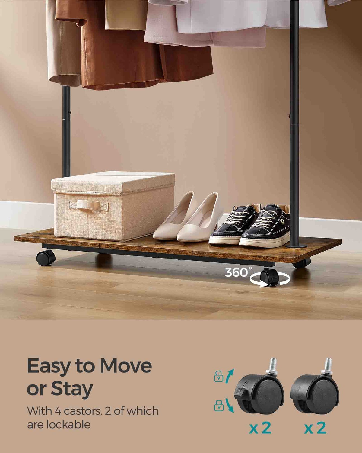 38.8 Inches Metal Garment Rack with Shelf - Rustic Brown, Ink Black