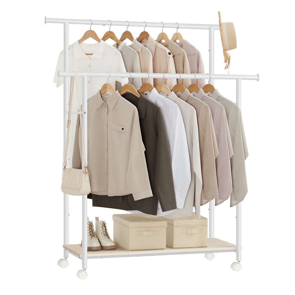 38.8 Inches Metal Garment Rack with Shelf - Natural Beige, Cloud White - 15.6"D x 38.8"W x 61.7"H