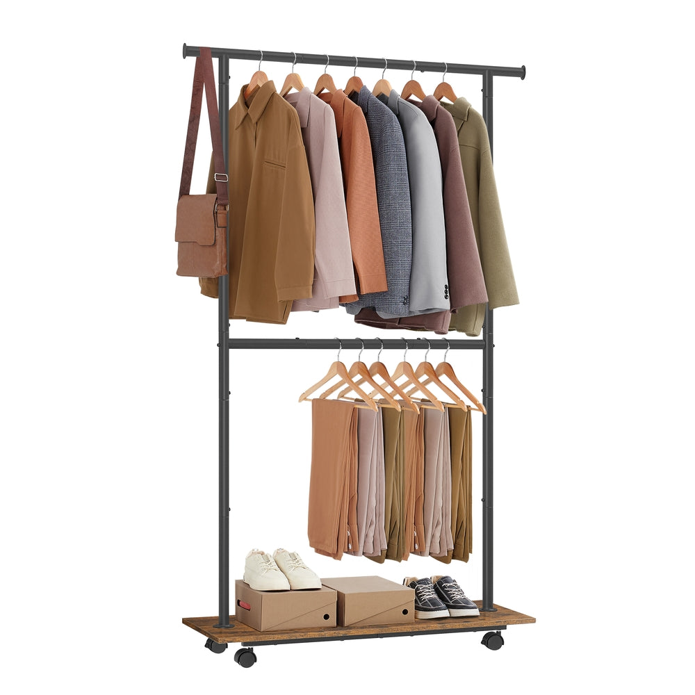 38.8 Inches Metal Garment Rack with Shelf - Rustic Brown, Ink Black - 13.8"D x 38.8"W x 71"H
