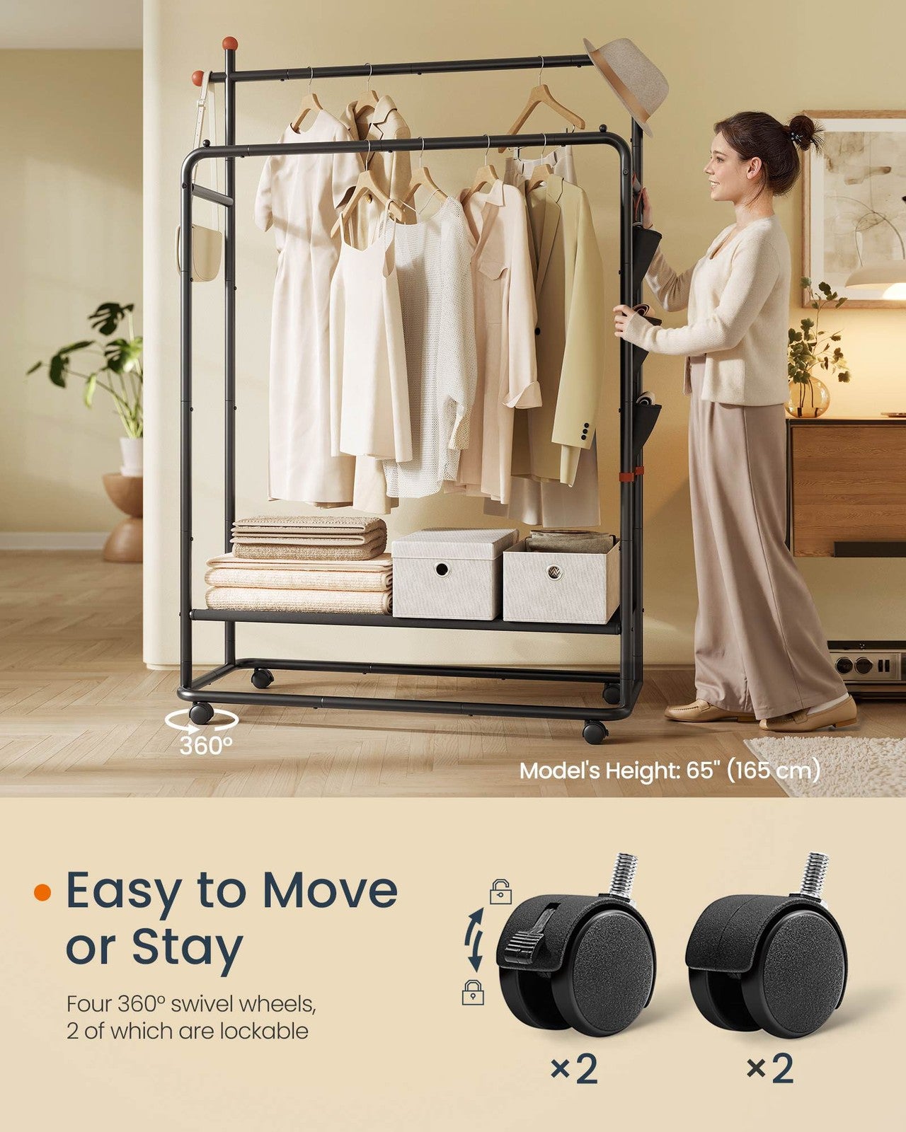 Double-Rod Clothes Rack on Wheels