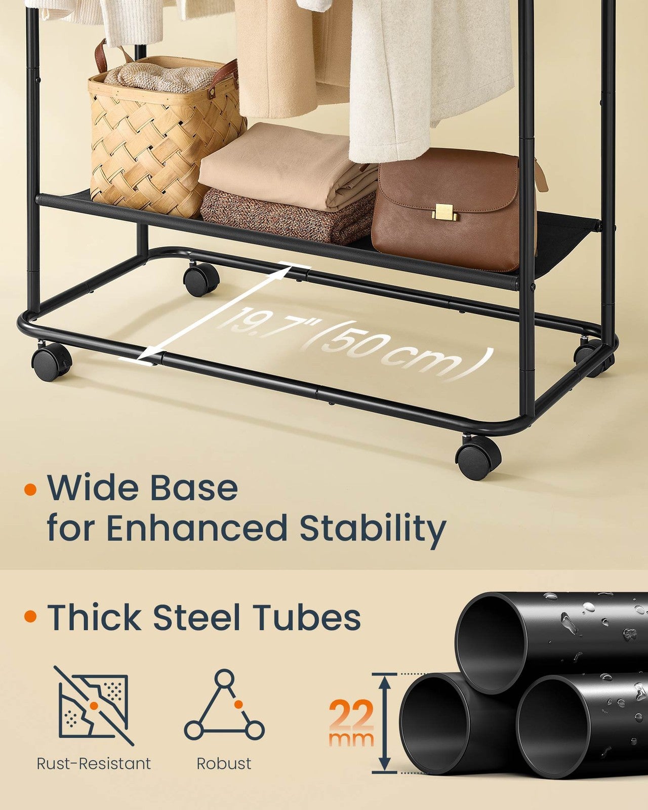 Double-Rod Clothes Rack on Wheels
