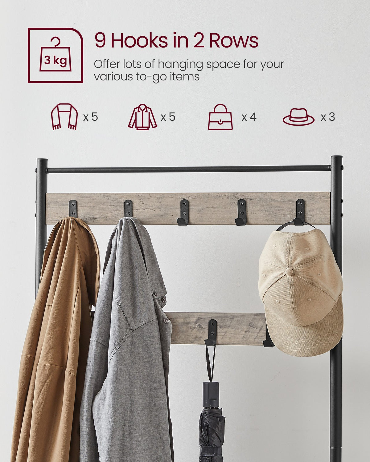 Coat Rack - Hall Tree with Shoe Storage Bench