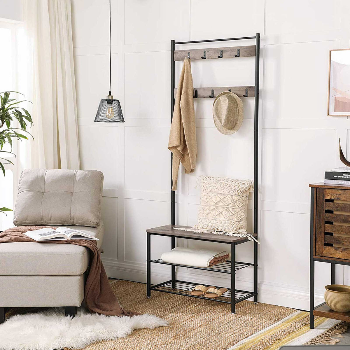 Coat Rack - Hall Tree with Shoe Storage Bench