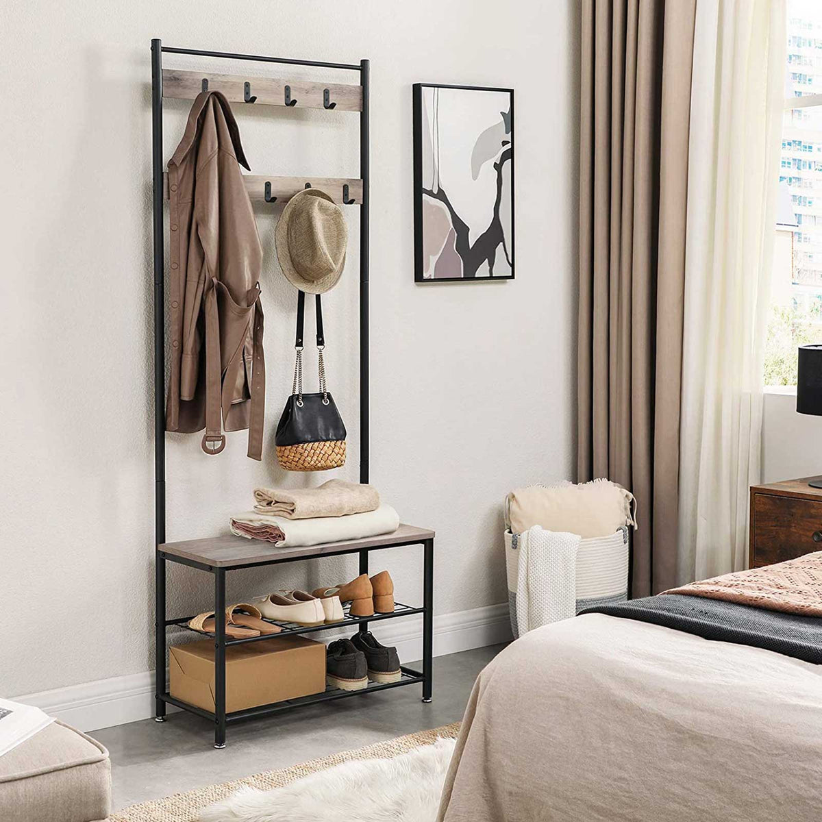 Coat Rack - Hall Tree with Shoe Storage Bench