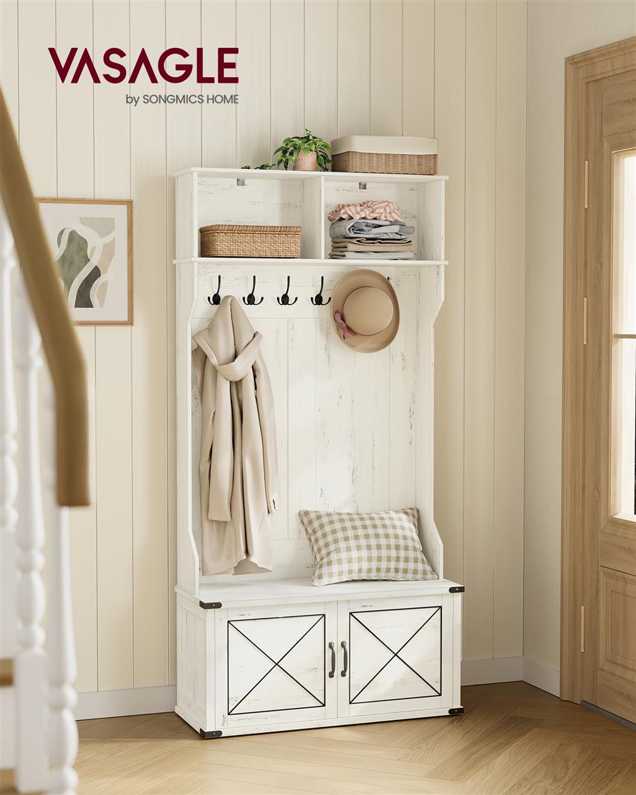 Hall Tree Storage Entryway Coat Rack with Bench