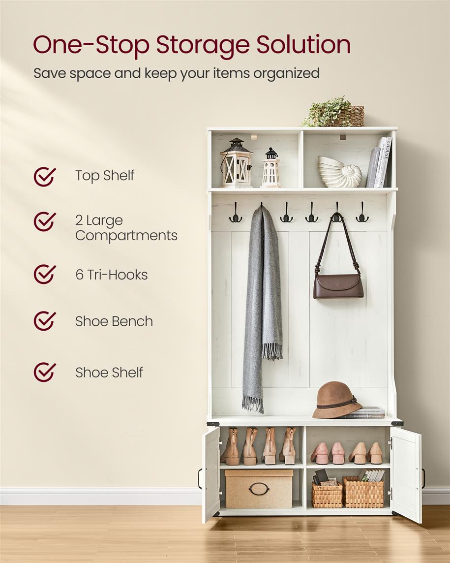 Hall Tree Storage Entryway Coat Rack with Bench