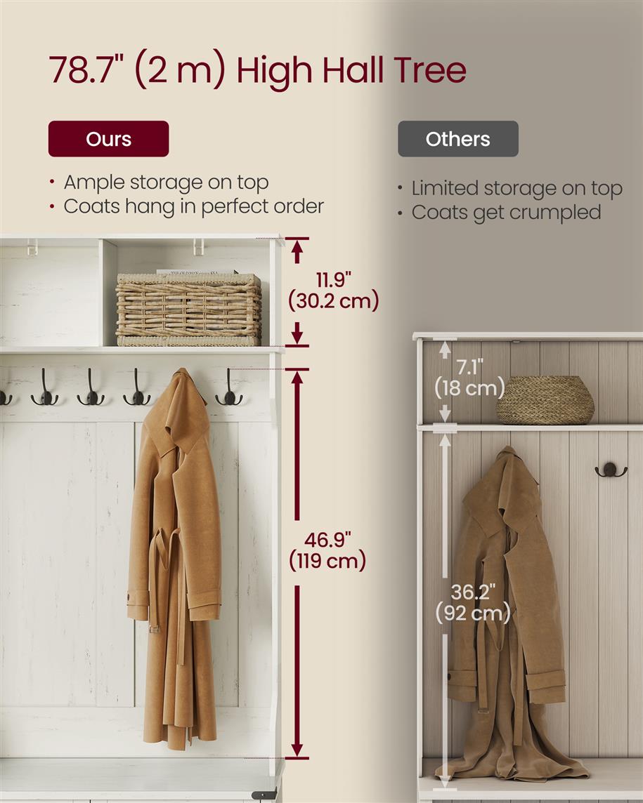 Hall Tree Storage Entryway Coat Rack with Bench