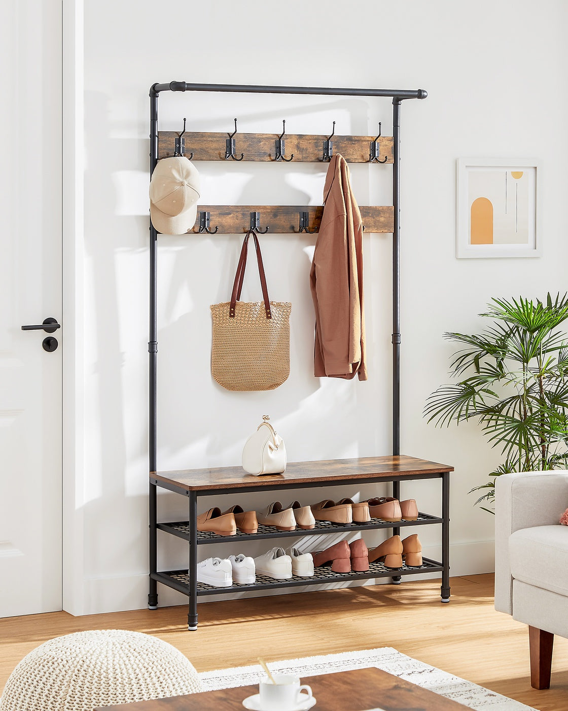 DAINTREE 3-in-1 Entryway Coat Rack and Storage Bench