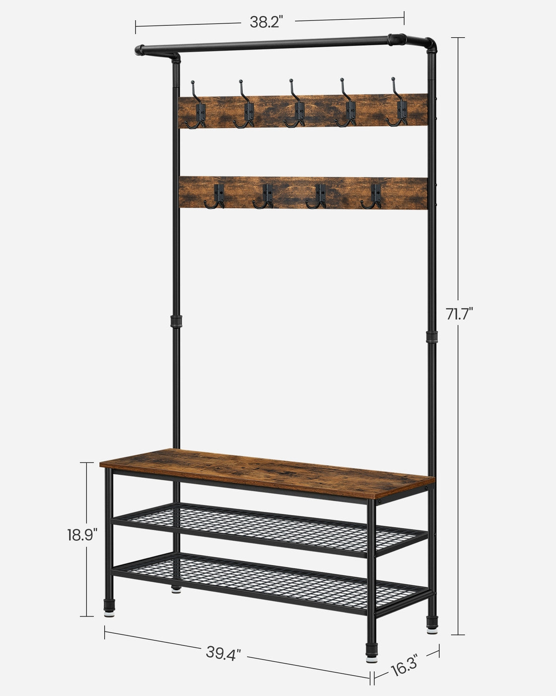 DAINTREE 3-in-1 Entryway Coat Rack and Storage Bench