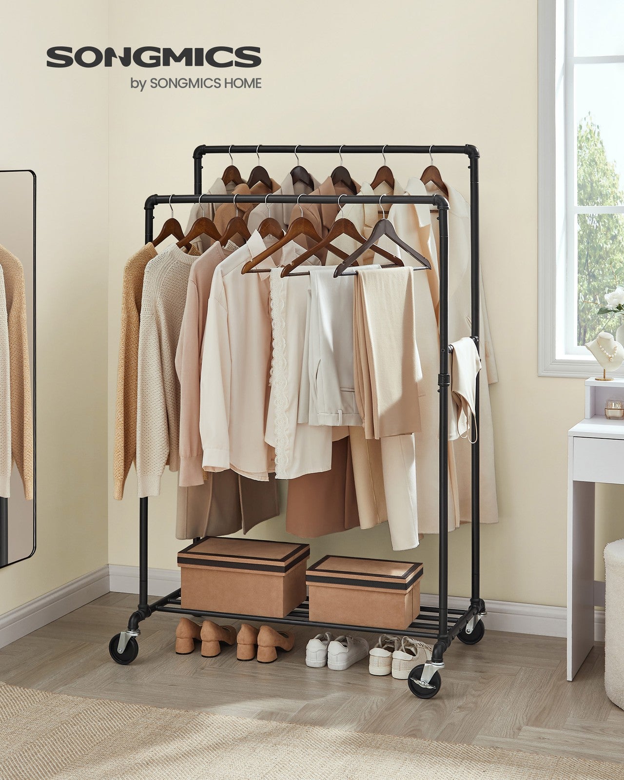 39.4 Inch Clothing Rack with Storage Shelf - Black