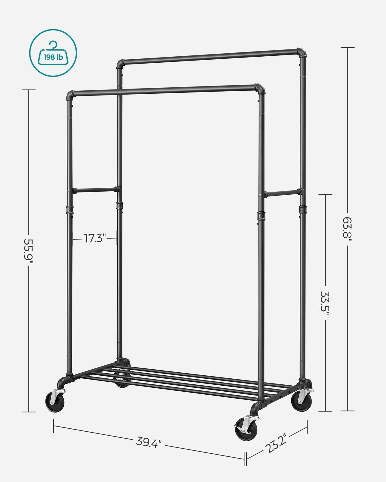 39.4 Inch Clothing Rack with Storage Shelf - Black