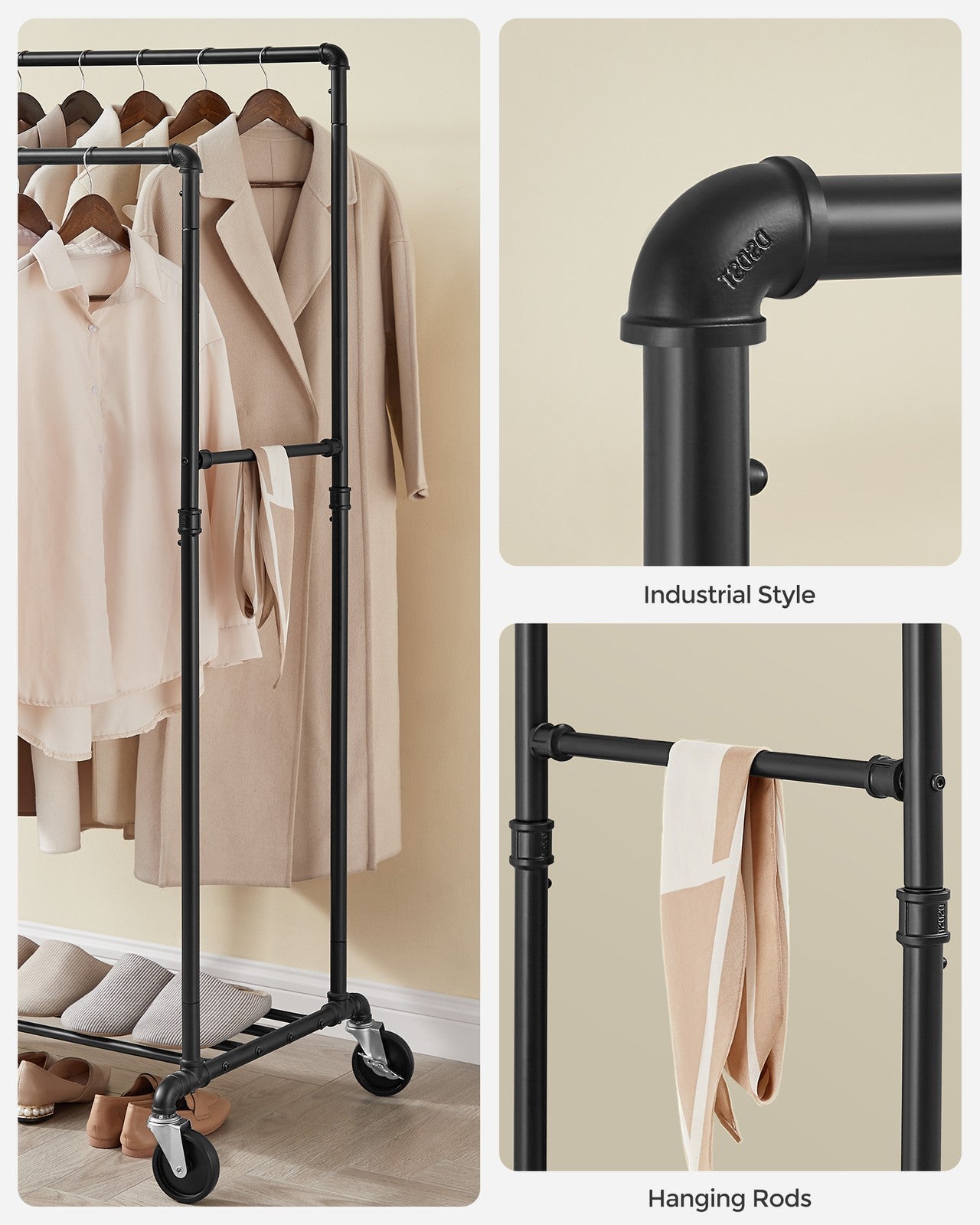 39.4 Inch Clothing Rack with Storage Shelf - Black