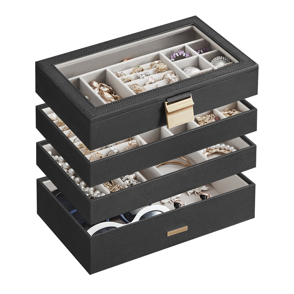 4-Tier Stackable Jewelry Trays with Glass Lid Ink Black - Ink Black