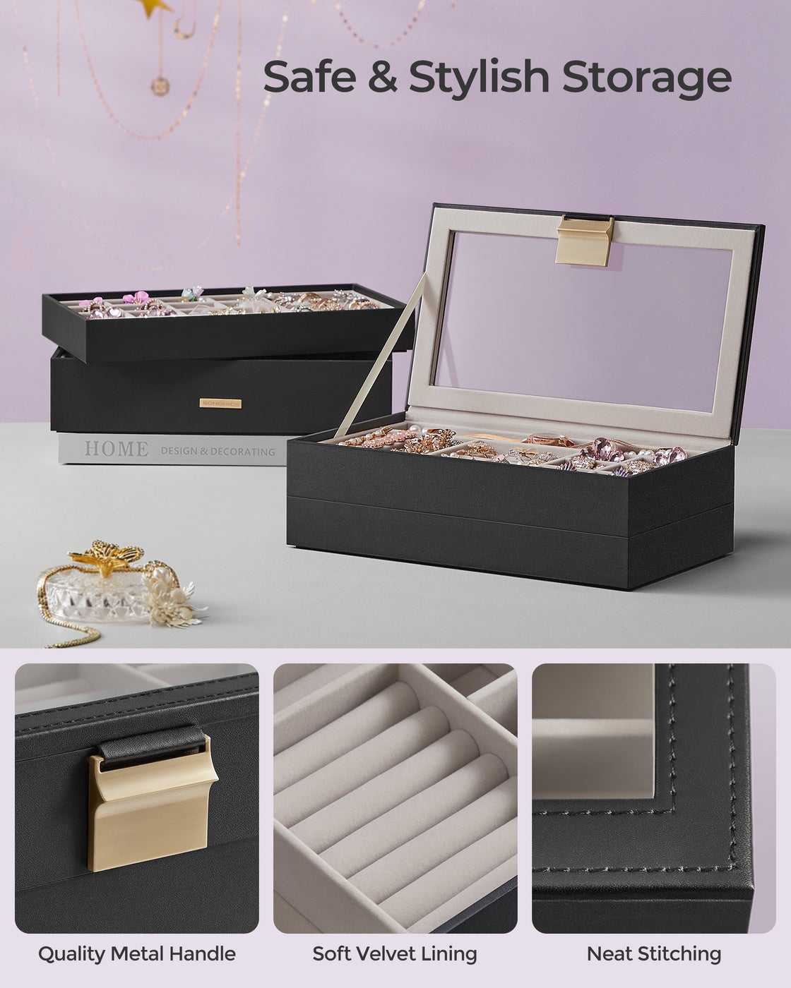 4-Tier Stackable Jewelry Trays with Glass Lid Ink Black - Ink Black