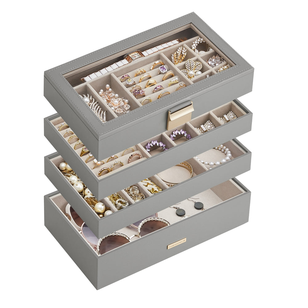 4-Tier Stackable Jewelry Trays with Glass Lid Ink Black - Dove Gray