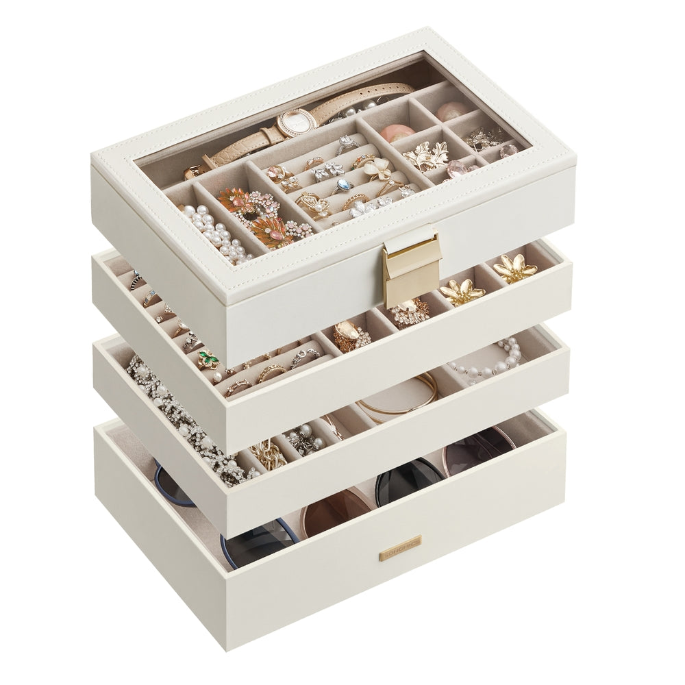 4-Tier Stackable Jewelry Trays with Glass Lid Ink Black - Cloud White