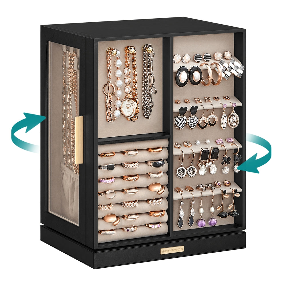 Jewelry Box 360° Rotating with 5 Drawers Graphite Black - Graphite Black