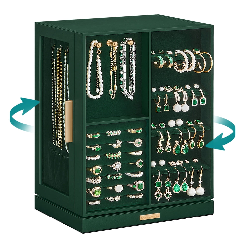 Jewelry Box 360° Rotating with 5 Drawers Graphite Black - Forest Green