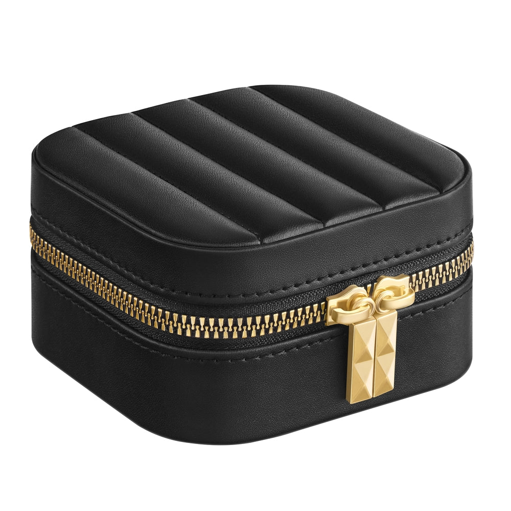 Travel Jewelry Case - With Mirror - PU Leather - Compact - Ink Black