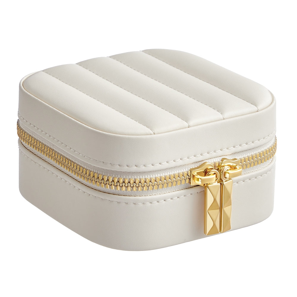 Travel Jewelry Case - With Mirror - PU Leather - Compact - Cloud White