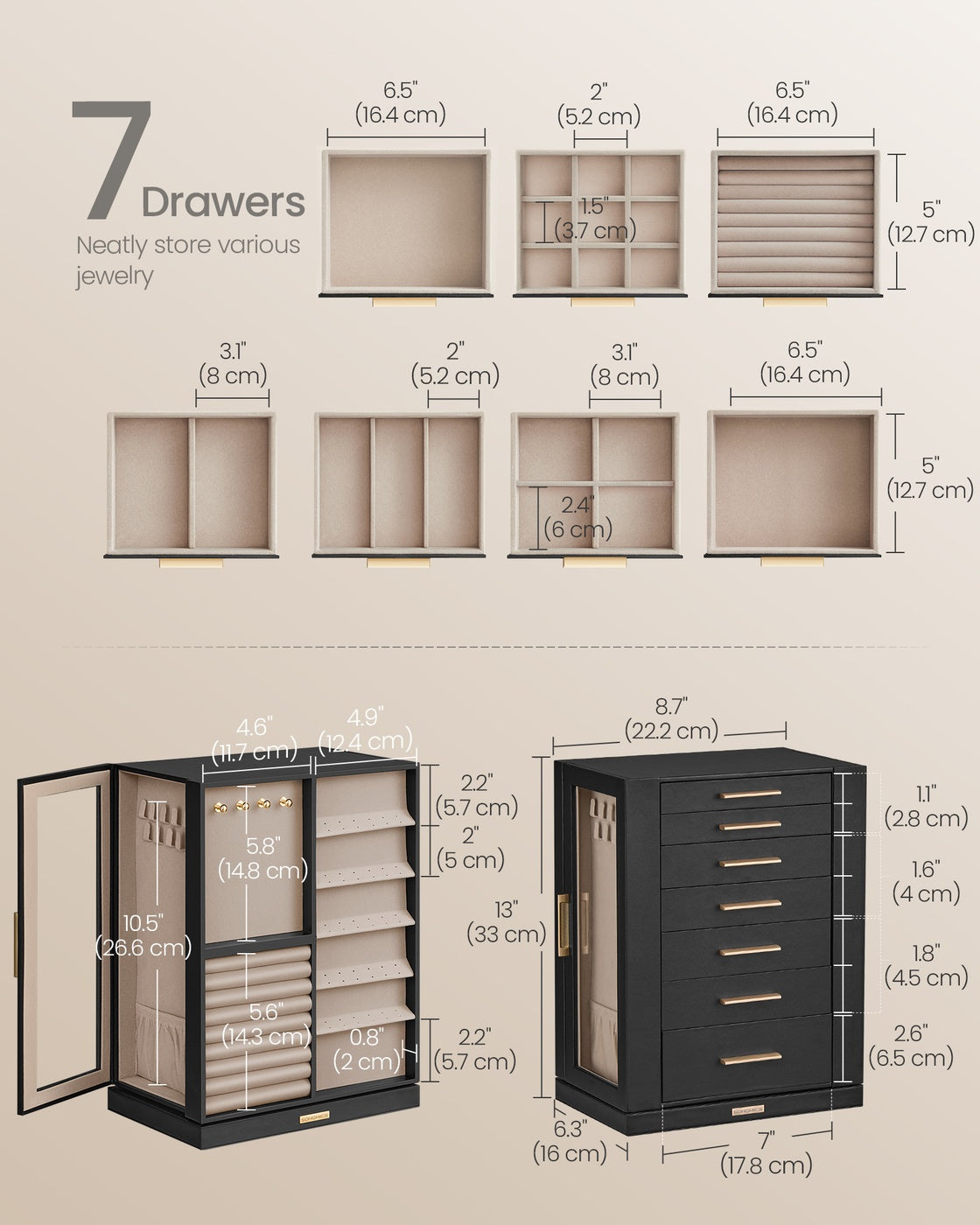 Jewelry Box 360° Rotating with 7 Drawers Ink Black - Ink Black