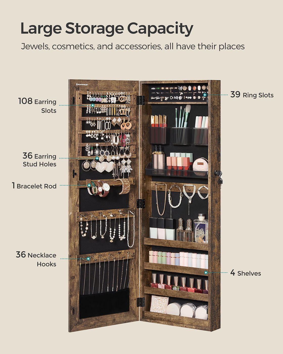 Wall-Mounted Jewelry Armoire - With Mirror