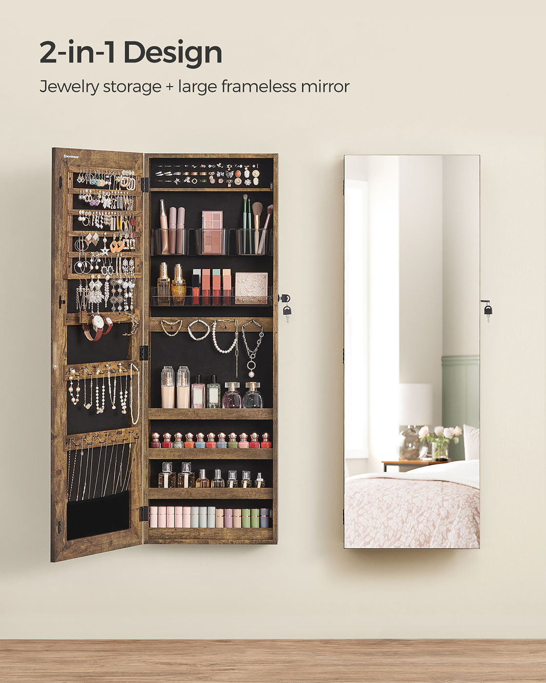 Wall-Mounted Jewelry Armoire - With Mirror