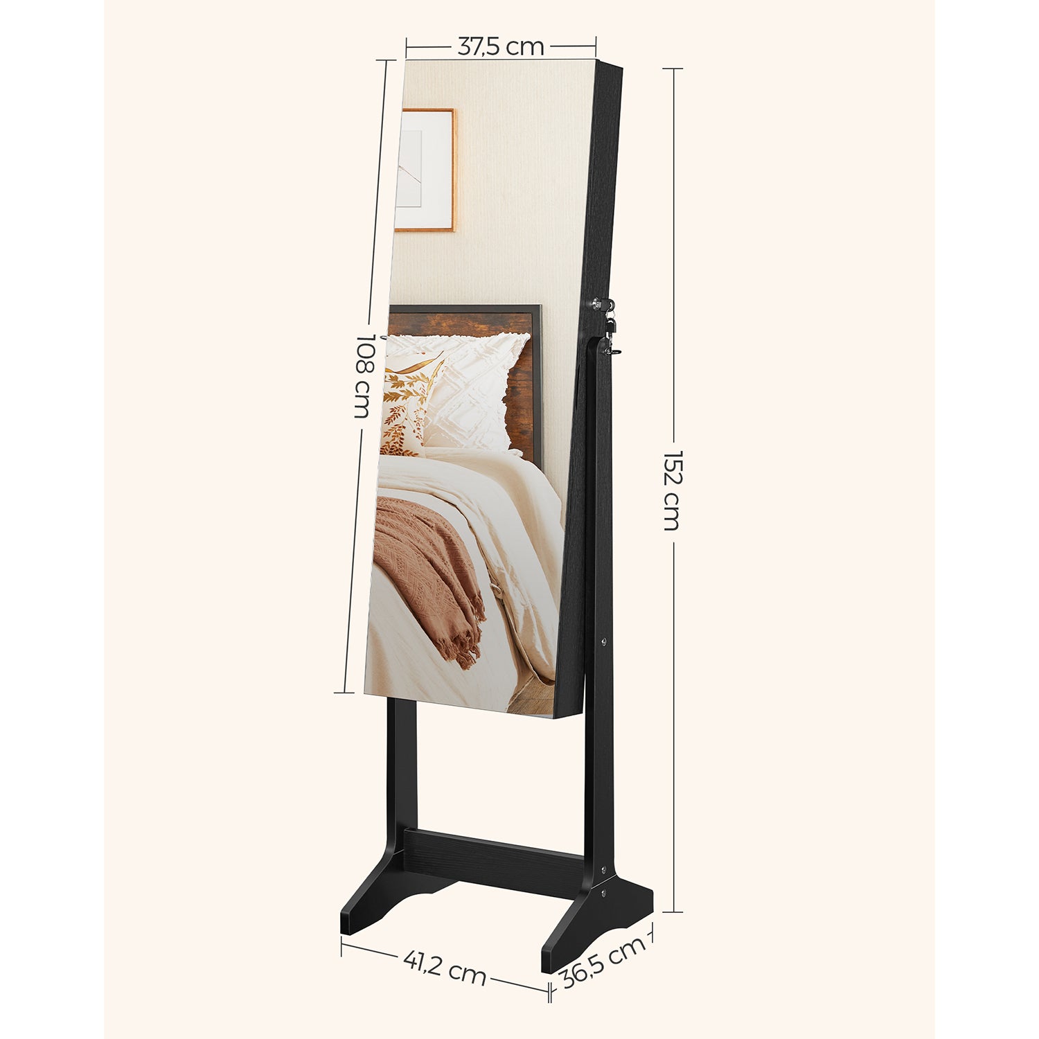 Freestanding Jewelry Cabinet Armoire with Mirror - Black