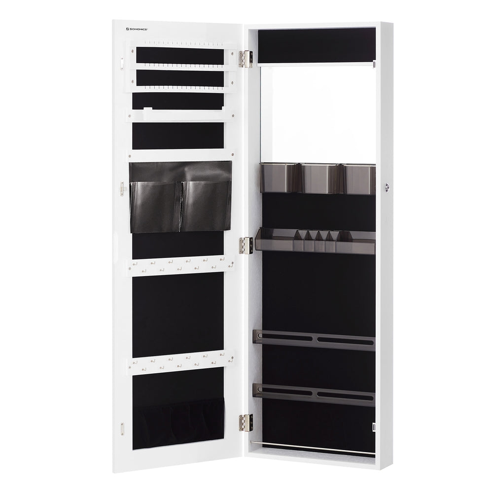 Lockable Jewelry Cabinet Armoire - White Wall Mount