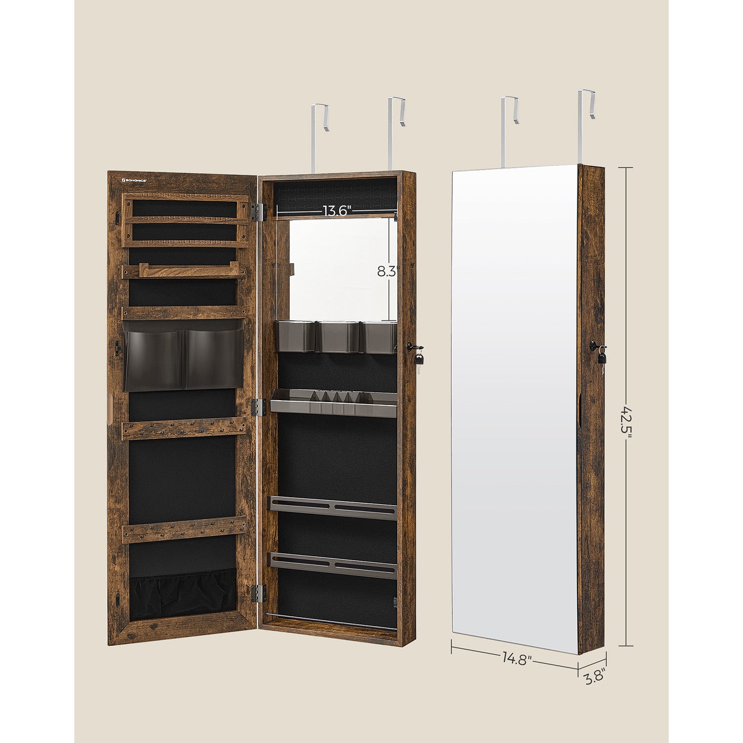 Lockable Jewelry Cabinet Armoire - White