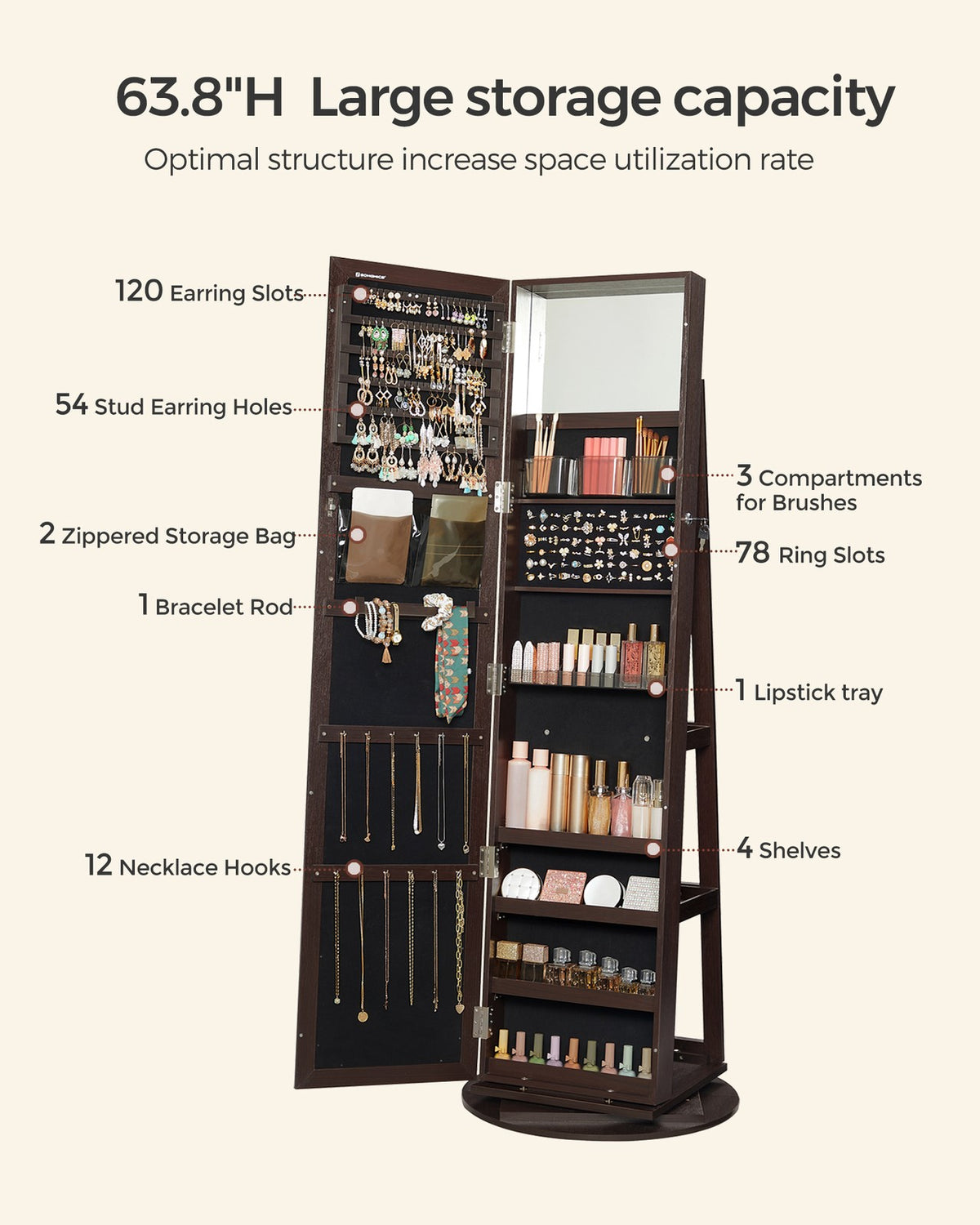Jewelry Organizer - Lockable - Full-Length Mirror