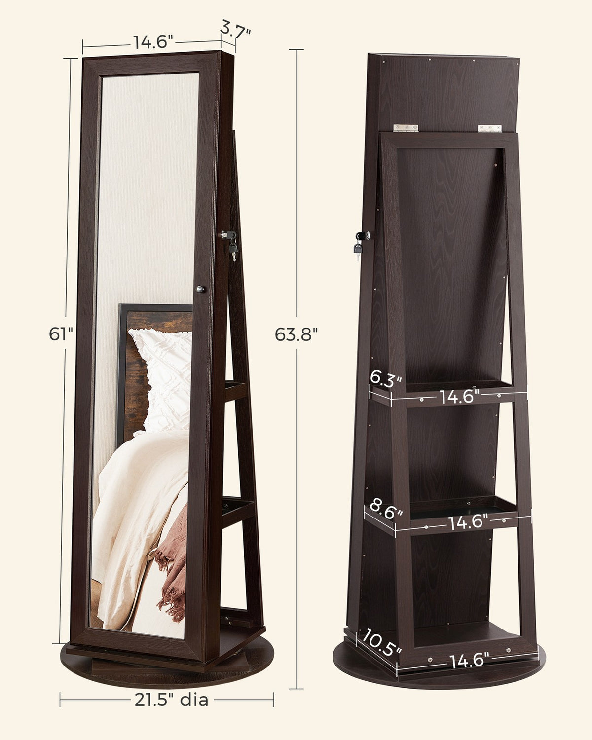 Jewelry Organizer - Lockable - Full-Length Mirror