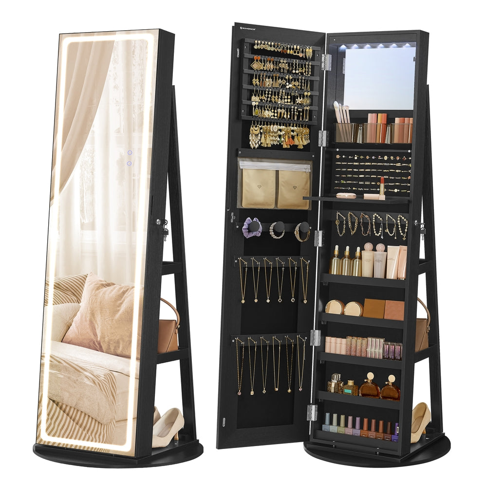 LED Mirror Jewelry Cabinet Standing - Ink Black