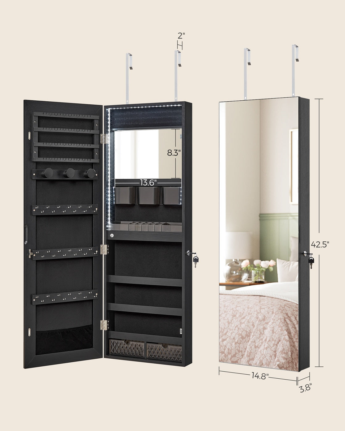 Jewelry Cabinet with LED Lights - White