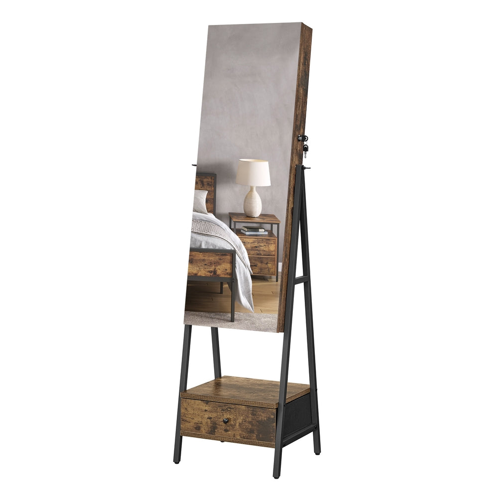 LED Mirror Jewelry Cabinet Standing with Full-Length Mirror - Rustic Brown