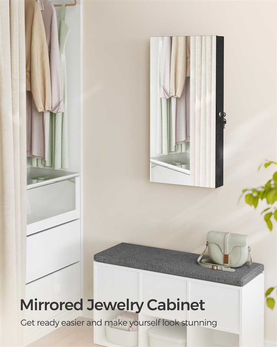 Mirror Jewelry Cabinet Armoire with Built-in LED Lights - Black
