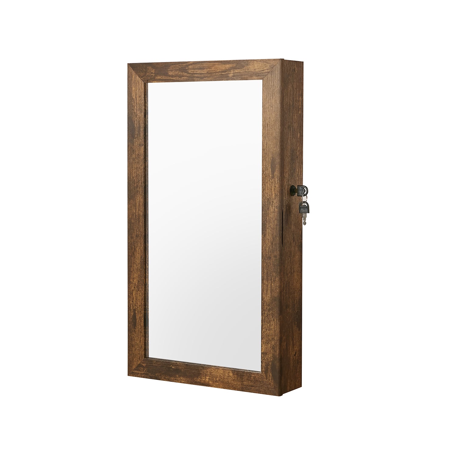 Lockable Jewelry Cabinet Armoire with Mirror - Rustic Brown