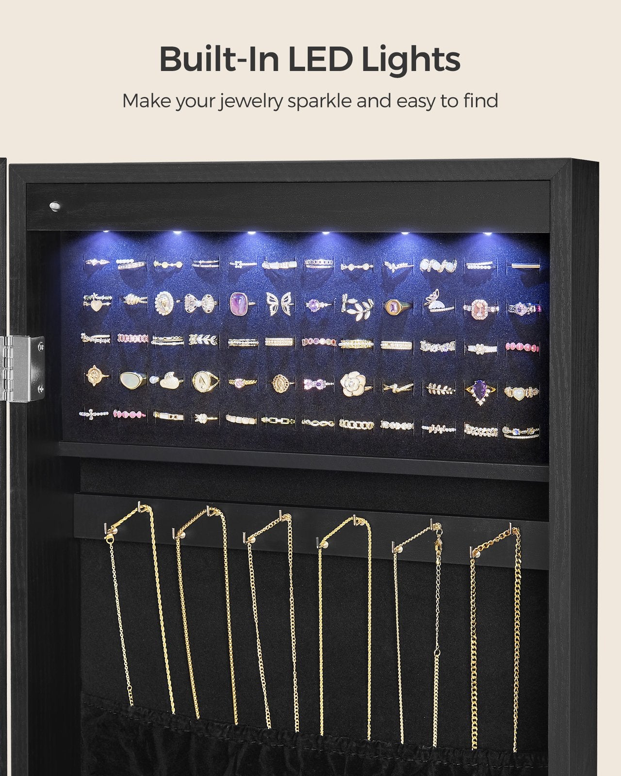 Hanging Jewelry Cabinet with LED Lights - Ink Black