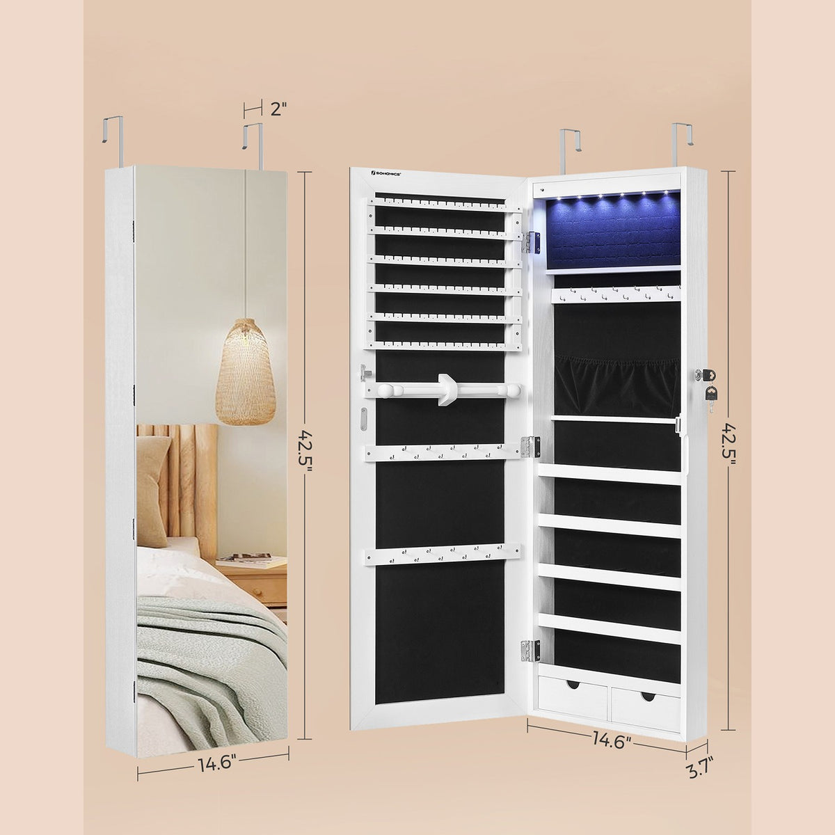 Hanging Jewelry Cabinet - LED Lights