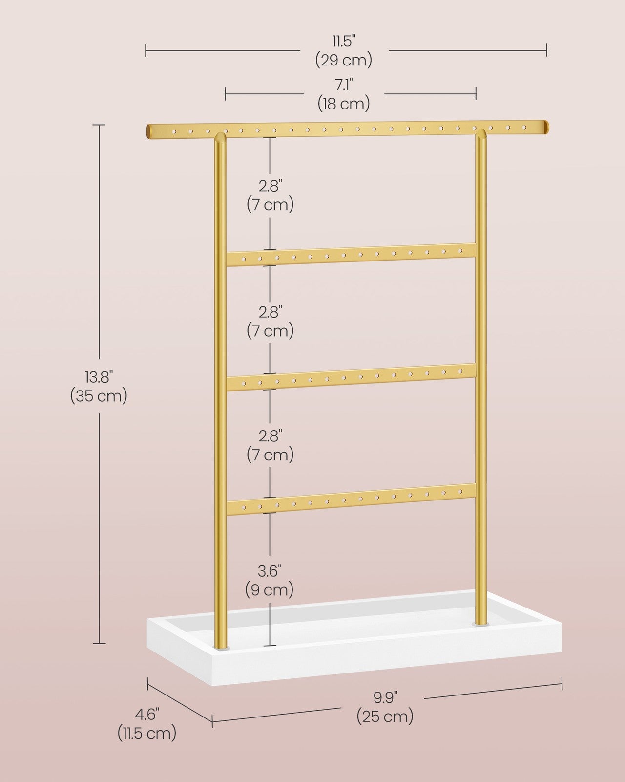 4-Tier Earring Holder Organizer Stand White and Gold Color - White, Gold