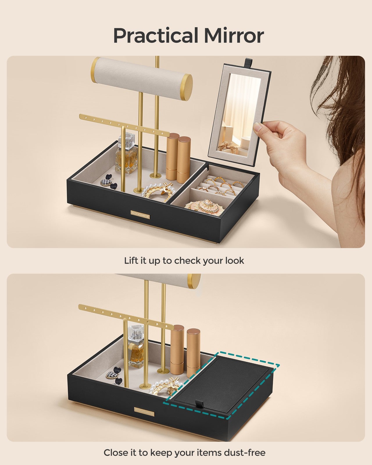 Jewelry Holder with Necklace Earring Bracelet Holder - Black, Gold