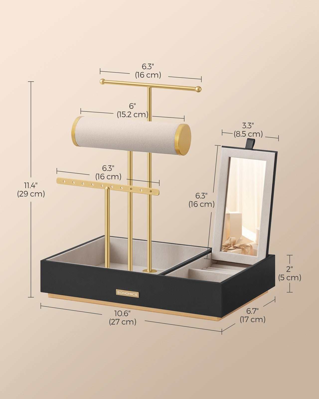 Jewelry Holder with Necklace Earring Bracelet Holder - Black, Gold
