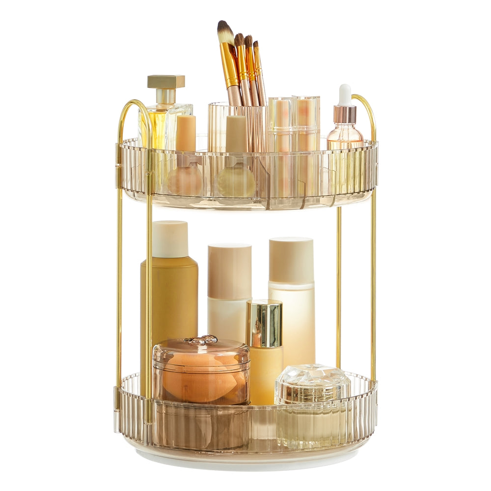 3-Tier Round Rotating Skincare Organizer Countertop Champagne Gold - Champagne Gold - 9.1”D x 9.1”W x 12.2”H